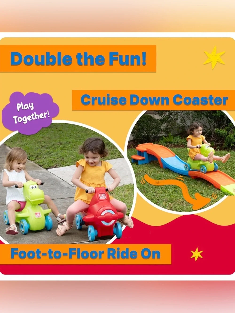 Step2 Kids Dino Dash Up-&-Down Roller Coaster Ride-On Toy. Ages 2-5 Yrs Old. NWT